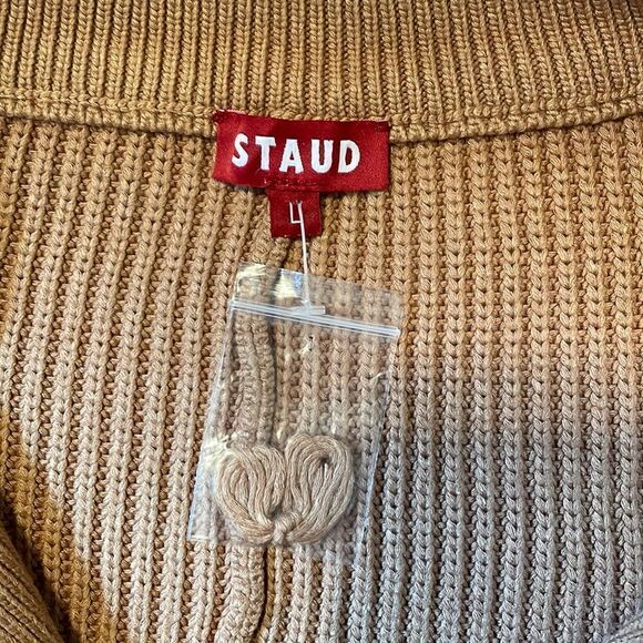 Staud Kirby Ribbed Sweater Dress Midi Camel - Picture 9 of 9